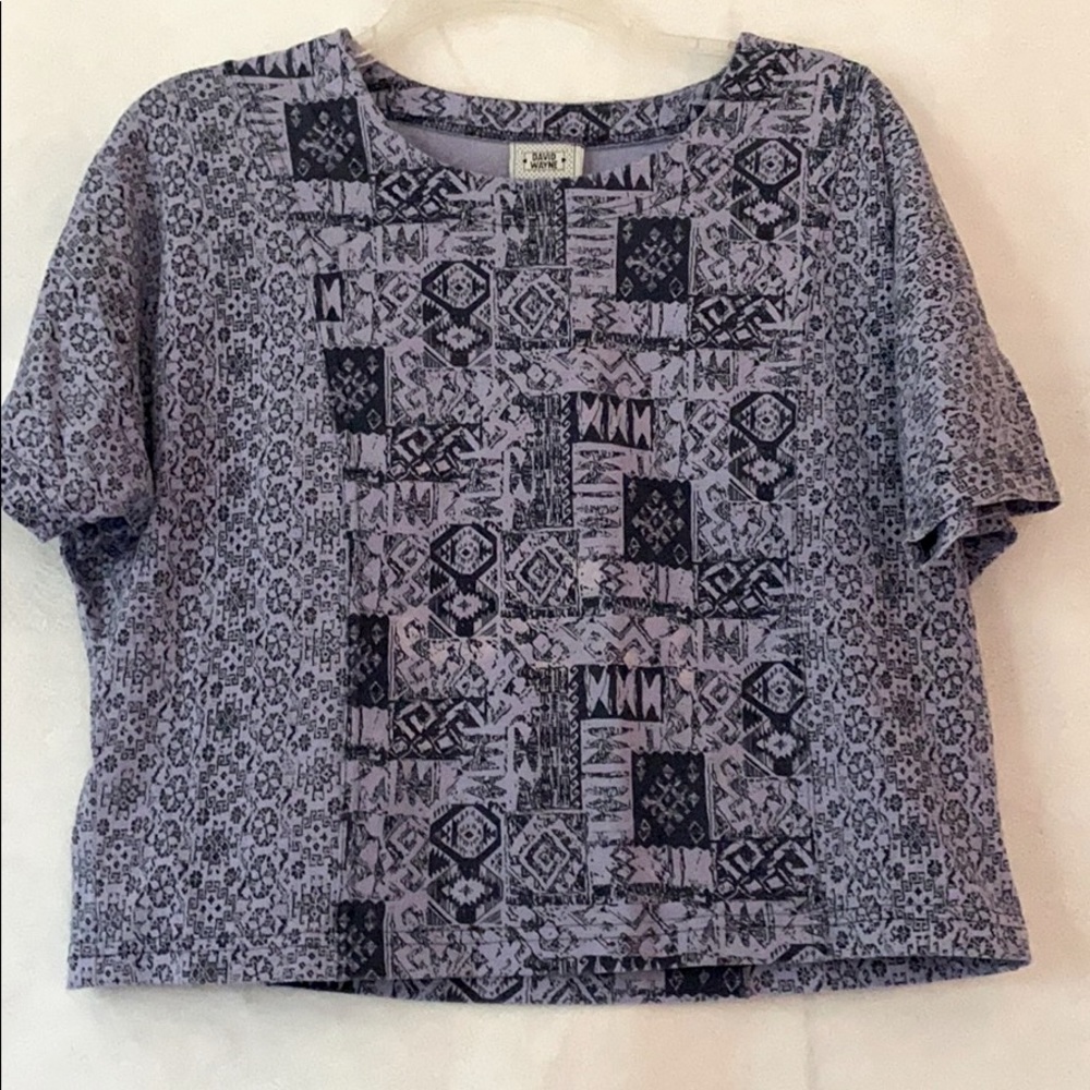 David Wayne Vintage Island Print Cotton T-Shirt Top